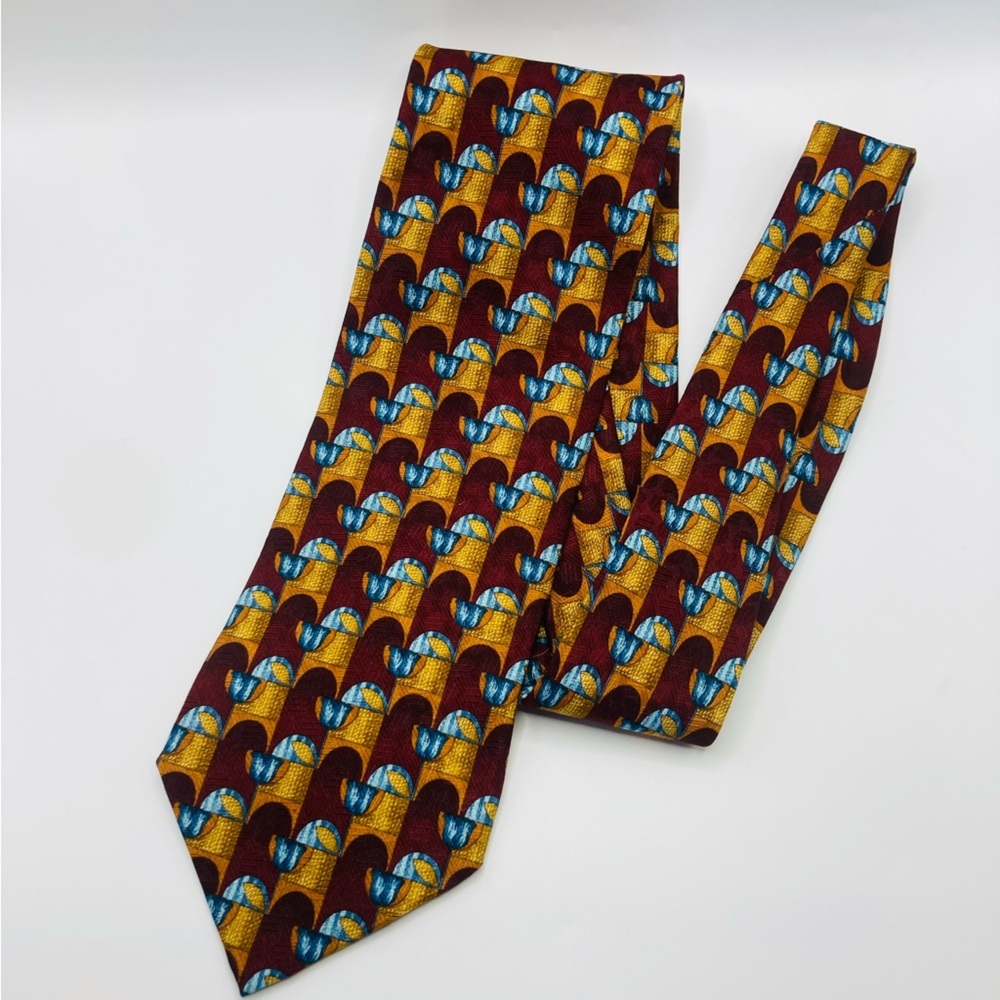 Ermenegildo Zegna vintage 100% silk red gold and blue geometric pattern tie.